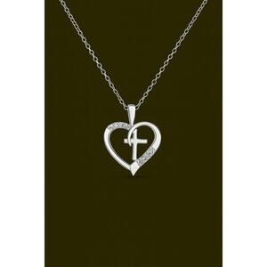 Diamond Cross & Heart Necklace | Sterling Silver | Lab Grown Diamond Pendant